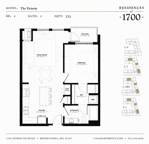 The Victoria Floor plan at Residences at 1700, Minnetonka, 55305